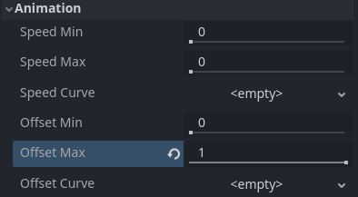 Configuración de animación de partículas para compensación aleatoria en la emisión