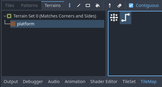 Seleccionar el modo seura en la pestaña Terrenos del editor de TileMap