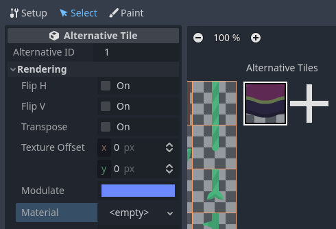 Configurar un tile alternativo después de hacer clic en él en el editor de TileSet